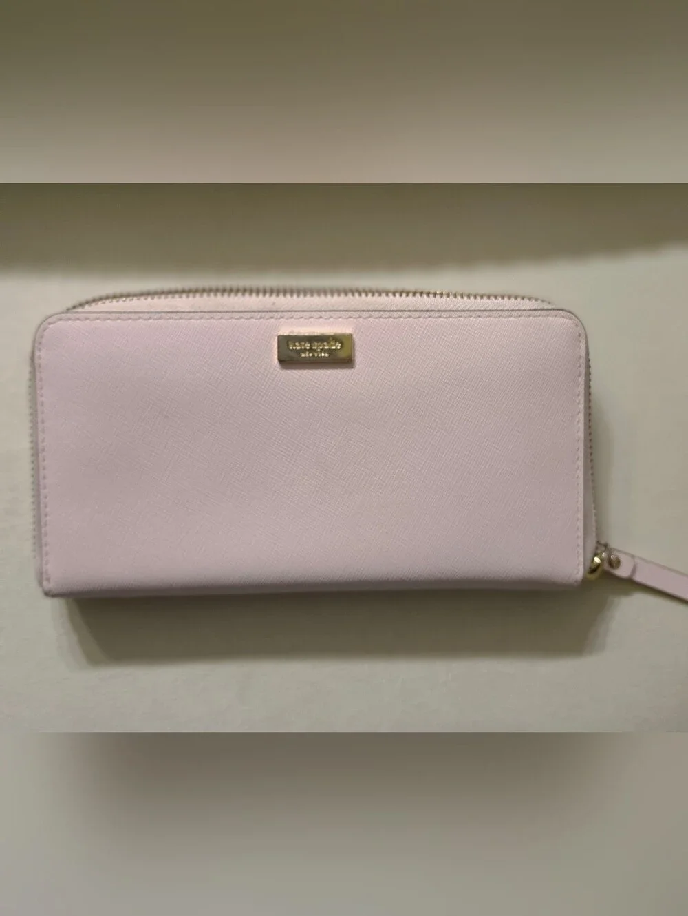 kate spade Pale Pink Zip-Around Leather Wallet with Gold Hardware